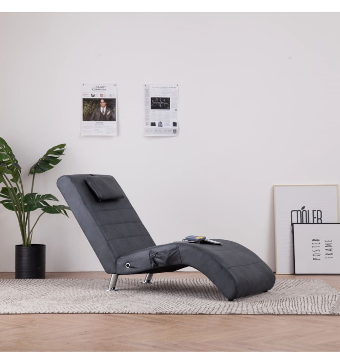 Chaise longue de massage avec oreiller Gris Similicuir daim | Mobilier & Déco