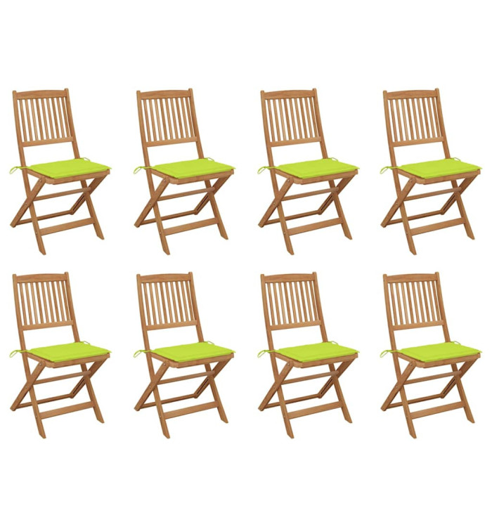 Chaises pliables d'extérieur et coussins lot de 8 Bois d'acacia | Mobilier & Déco