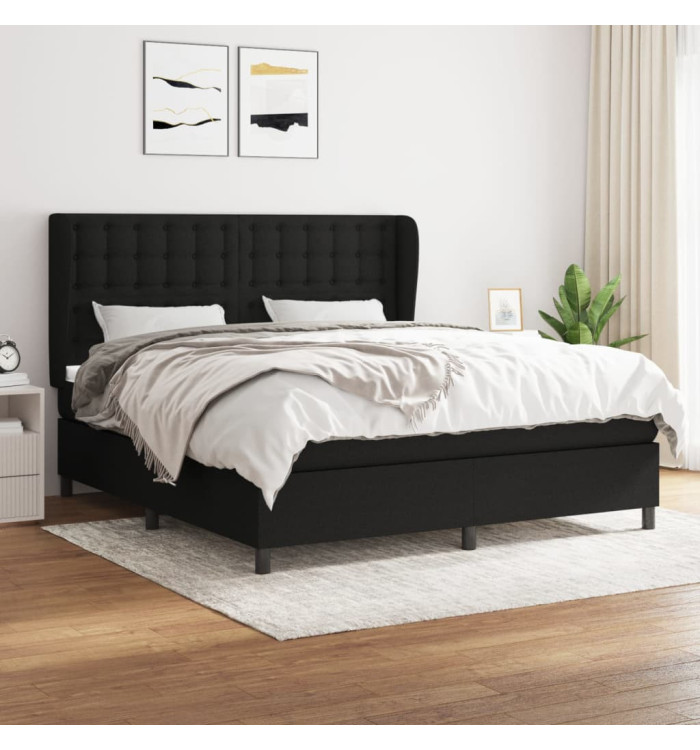 Sommier à lattes de lit avec matelas Noir 160x200 cm Tissu | Mobilier & Déco