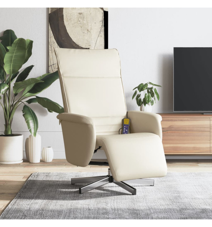 Fauteuil inclinable de massage et repose-pieds crème similicuir | Mobilier & Déco