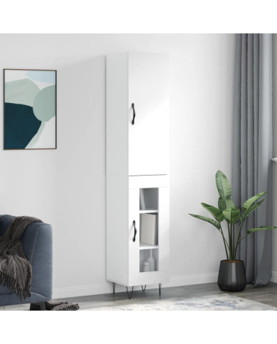 Buffet haut Blanc brillant 34,5x34x180 cm Bois d'ingénierie | Mobilier & Déco