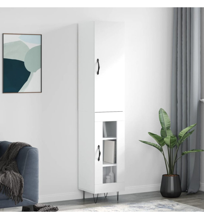 Buffet haut Blanc brillant 34,5x34x180 cm Bois d'ingénierie | Mobilier & Déco