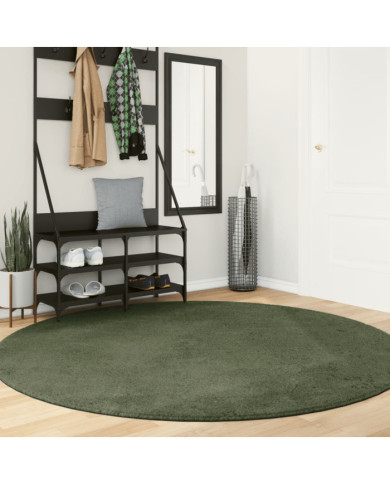 Tapis HUARTE à poils courts doux et lavable vert forêt Ø 200 cm | Mobilier & Déco