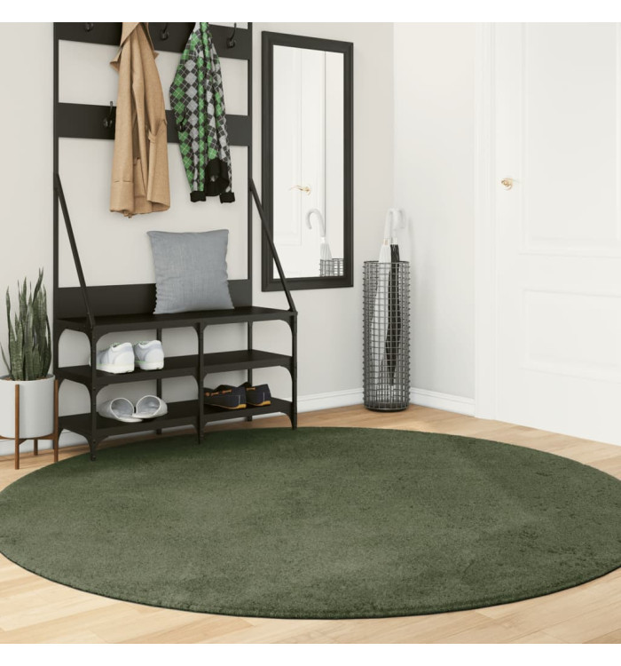 Tapis HUARTE à poils courts doux et lavable vert forêt Ø 200 cm | Mobilier & Déco