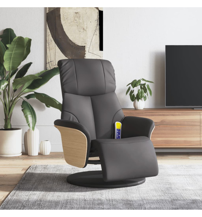 Fauteuil inclinable de massage repose-pieds gris similicuir | Mobilier & Déco
