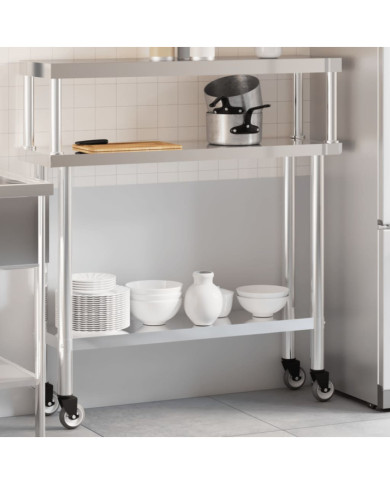 Table de travail de cuisine avec étagère 110x30x120 cm inox | Mobilier & Déco