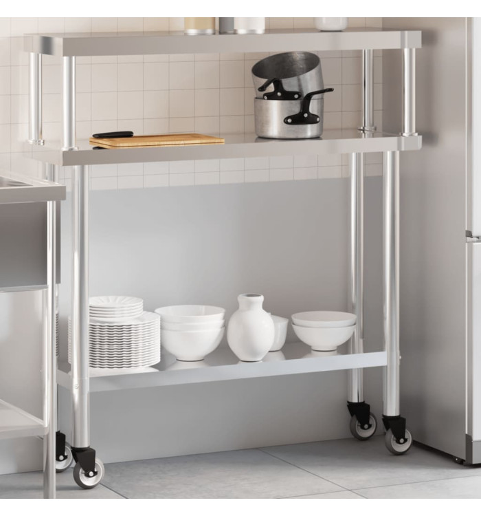 Table de travail de cuisine avec étagère 110x30x120 cm inox | Mobilier & Déco