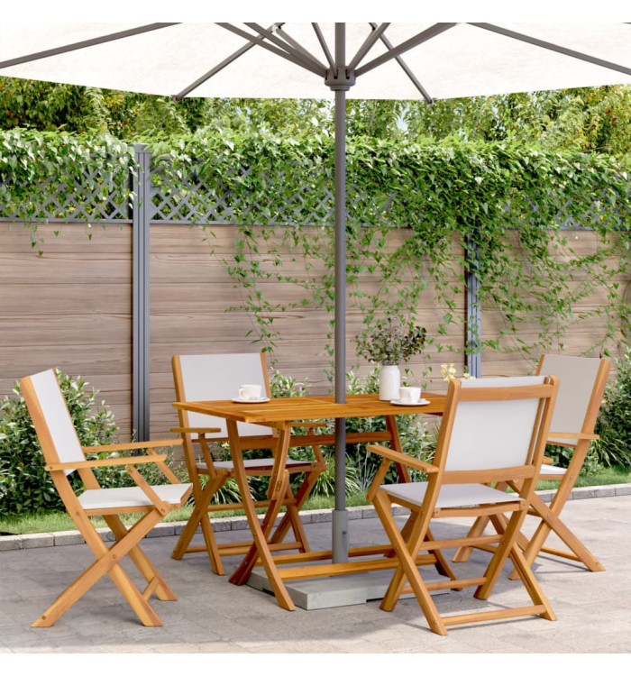 Ensemble à manger de jardin 5 pcs blanc crème tissu bois massif | Mobilier & Déco