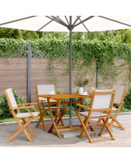 Ensemble à manger de jardin 5 pcs blanc crème tissu bois massif | Mobilier & Déco