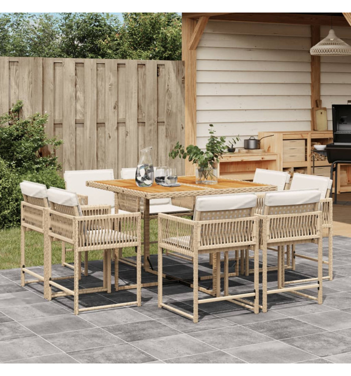 Ensemble à manger de jardin et coussins 9 pcs beige Poly rotin | Mobilier & Déco