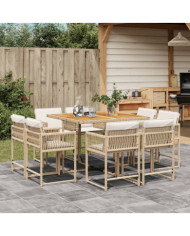 Ensemble à manger de jardin et coussins 9 pcs beige Poly rotin | Mobilier & Déco