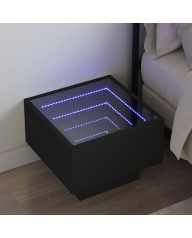 Table de chevet avec LED infini noir 40x40x30 cm | Mobilier & Déco