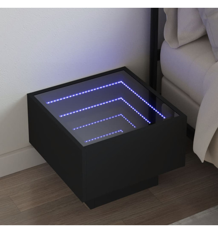Table de chevet avec LED infini noir 40x40x30 cm | Mobilier & Déco