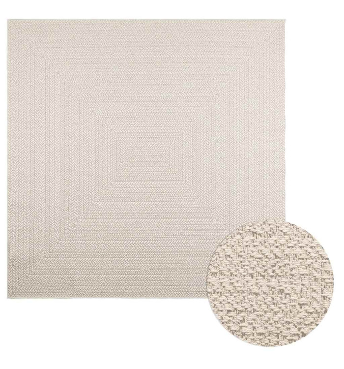 Tapis ZIZUR crème 200x200 cm aspect de jute intérieur extérieur | Mobilier & Déco