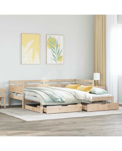 Lit de jour avec gigogne et tiroirs sans matelas 80x200 cm | Mobilier & Déco
