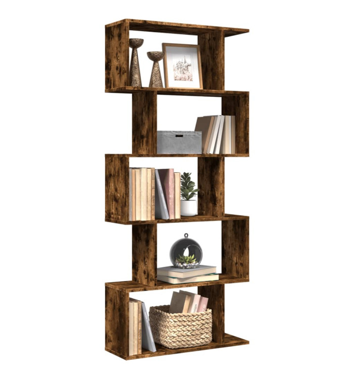 Étagère séparatrice de pièce à 5 niveaux chêne fumé 70x24x161cm | Mobilier & Déco