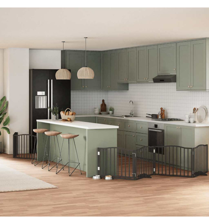 Barrière pour chien porte pliable 8 panneaux noir bois peuplier | Mobilier & Déco