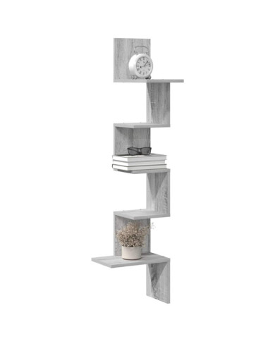 Étagère d'angle murale sonoma gris 32x32x127,5 cm | Mobilier & Déco