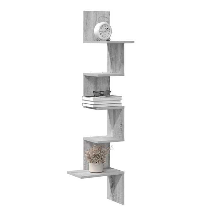 Étagère d'angle murale sonoma gris 32x32x127,5 cm | Mobilier & Déco