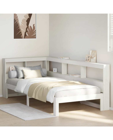 Lit bibliothèque sans matelas blanc 75x190cm bois de pin massif | Mobilier & Déco