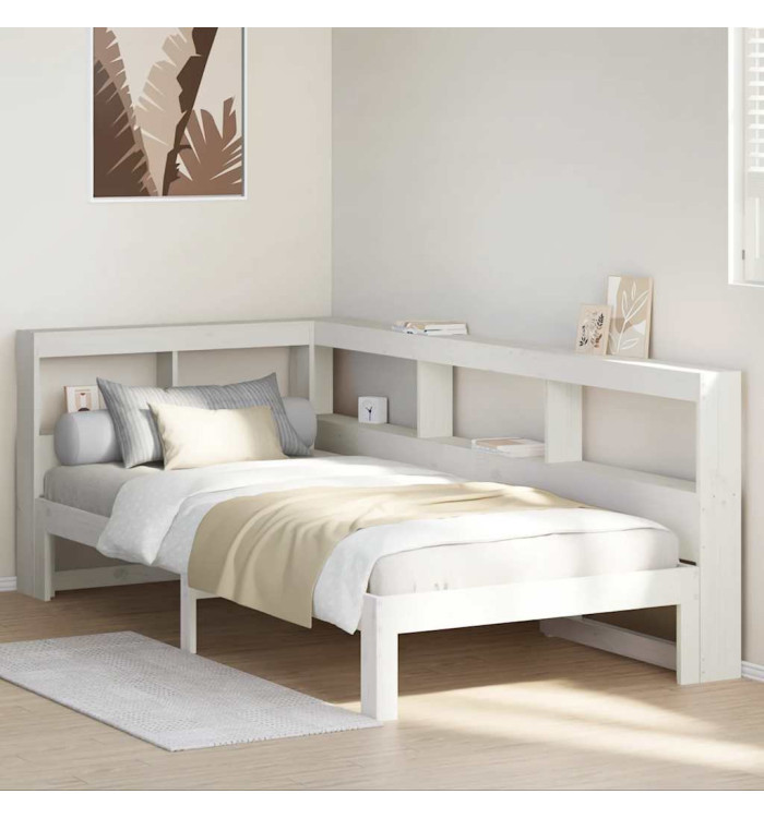 Lit bibliothèque sans matelas blanc 75x190cm bois de pin massif | Mobilier & Déco