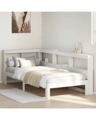 Lit bibliothèque sans matelas blanc 75x190cm bois de pin massif | Mobilier & Déco
