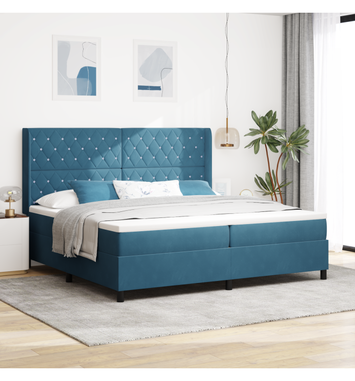 Lit Box Spring avec Matelas et LED Bleu Foncé 200x200 cm Velours | Mobilier & Déco
