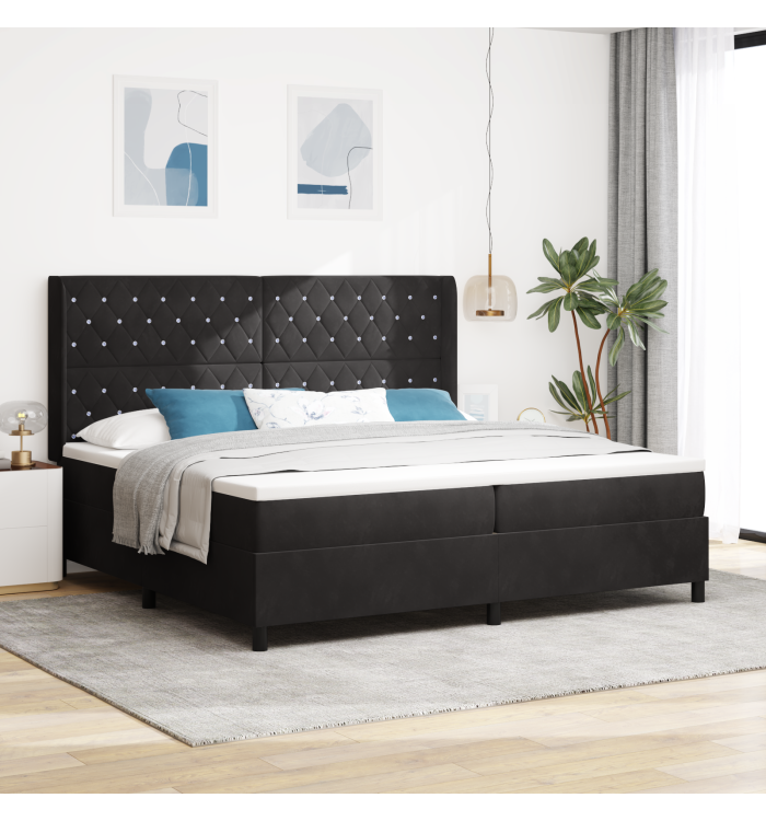 Lit Box Springs avec Matelas et LED Noir 200x200 cm Velours | Mobilier & Déco