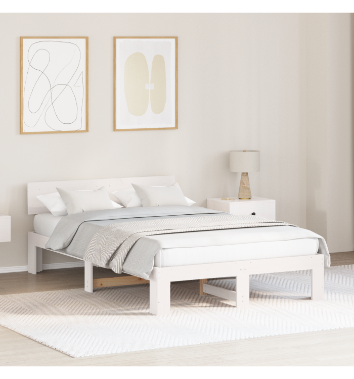 Cadre de lit avec tête de lit blanc 120x200 cm en bois de pin massif | Mobilier & Déco