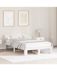 Cadre de lit avec tête de lit blanc 120x200 cm en bois de pin massif | Mobilier & Déco