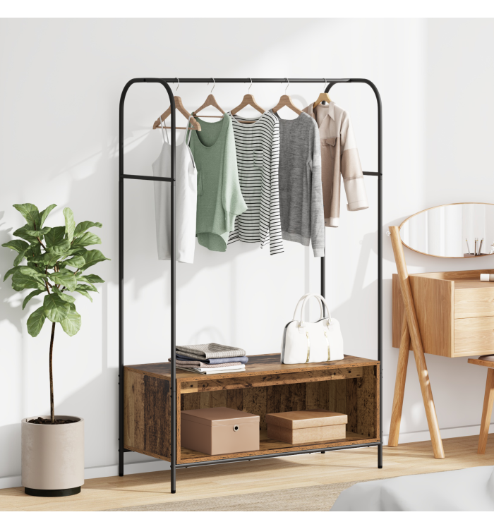 Porte-vêtements avec étagères Bois ancien 100x44x160 cm | Mobilier & Déco