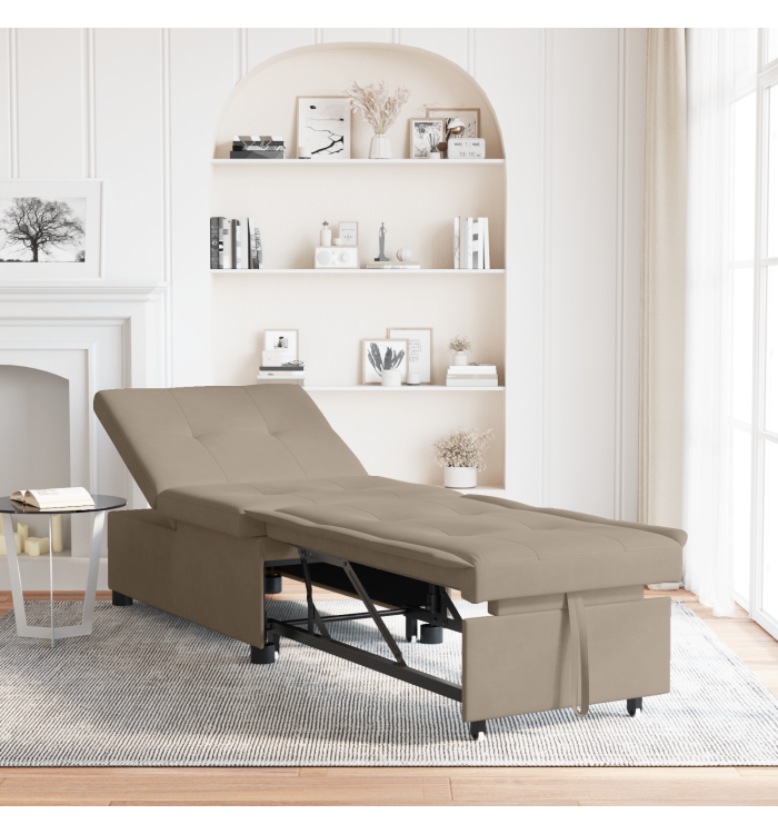 Canapé Lit 3-en-1 Design Dépliant en Tissu Taupe | Mobilier & Déco