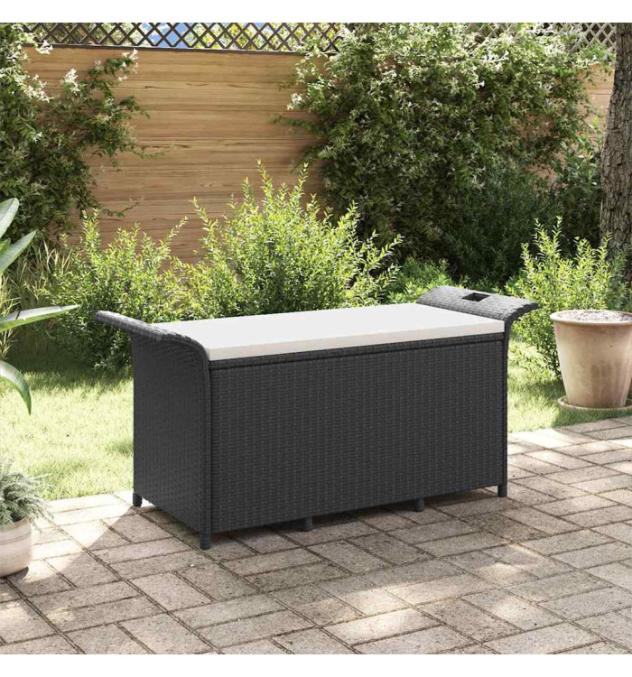 Banc de jardin avec coussin noir 116x46x57 cm résine tressée | Mobilier & Déco