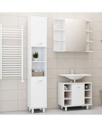 Ensemble de meubles de bain 3pcs Blanc brillant Bois ingénierie | Mobilier & Déco
