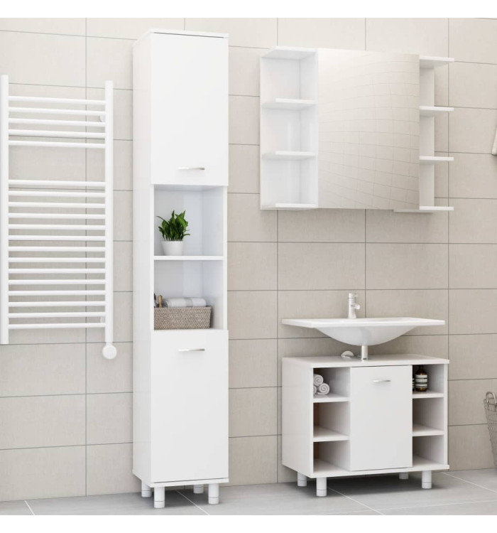Ensemble de meubles de bain 3pcs Blanc brillant Bois ingénierie | Mobilier & Déco