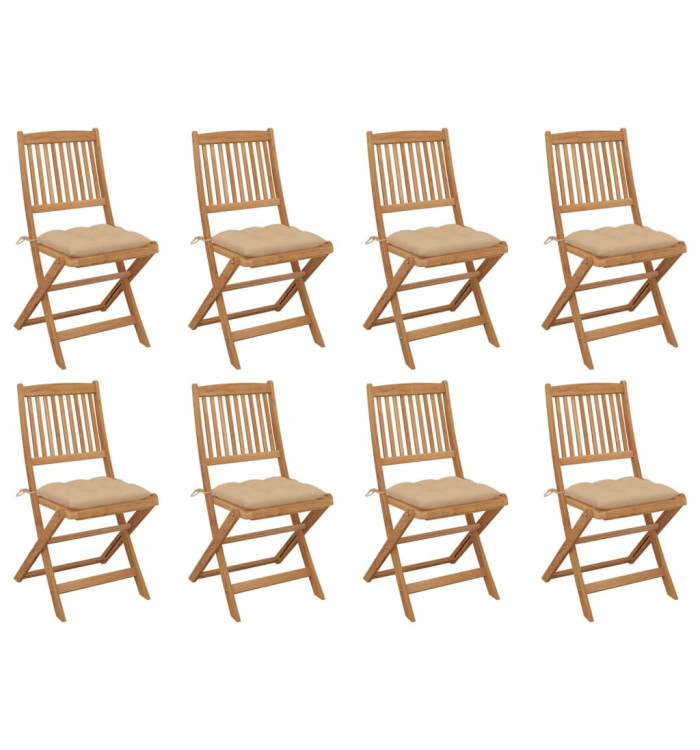 Chaises pliables d'extérieur et coussins lot de 8 Bois d'acacia | Mobilier & Déco