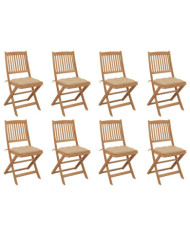Chaises pliables d'extérieur et coussins lot de 8 Bois d'acacia | Mobilier & Déco