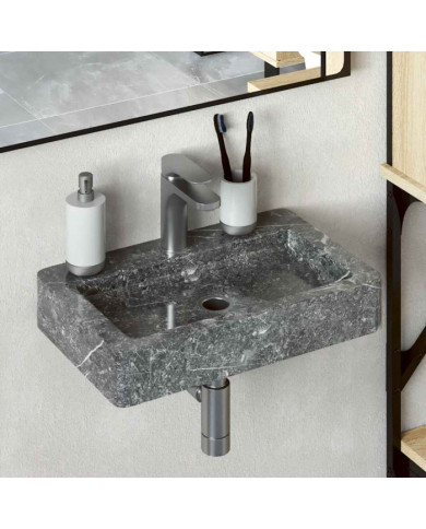 Lavabo mural gris 38x24x6,5 cm marbre | Mobilier & Déco
