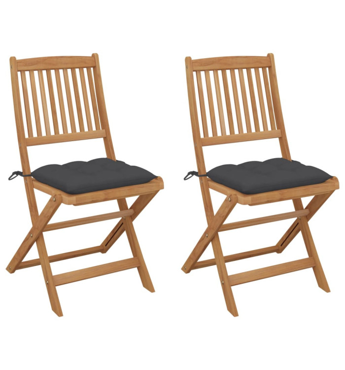 Chaises pliables de jardin lot de 2 avec coussins Bois d'acacia | Mobilier & Déco