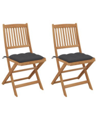 Chaises pliables de jardin lot de 2 avec coussins Bois d'acacia | Mobilier & Déco