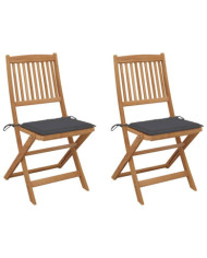 Chaises pliables de jardin lot de 2 avec coussins Bois d'acacia | Mobilier & Déco