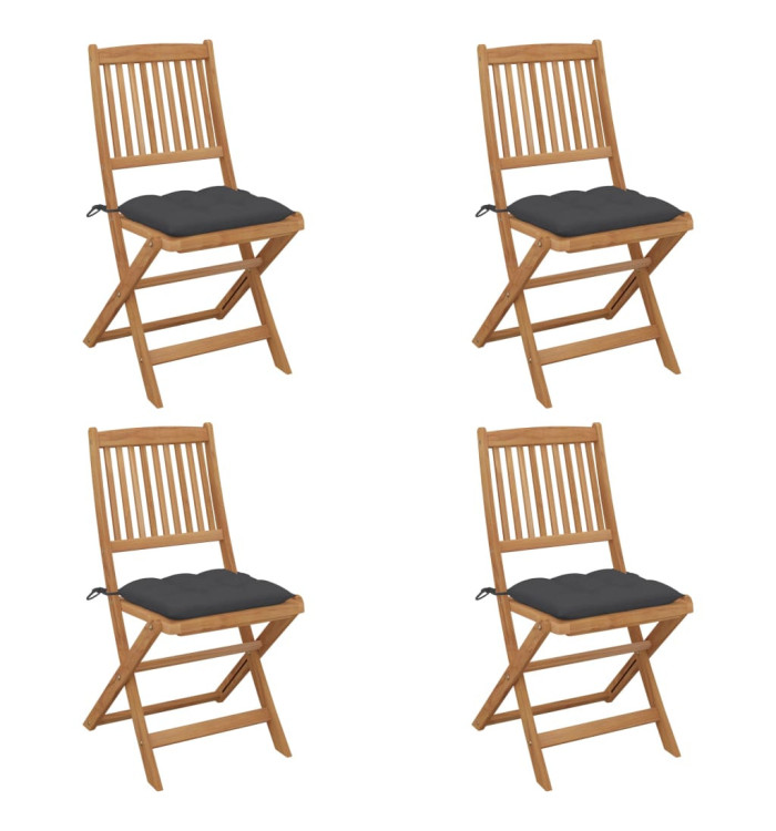 Chaises pliables de jardin lot de 4 avec coussins Bois d'acacia | Mobilier & Déco