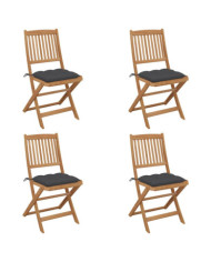 Chaises pliables de jardin lot de 4 avec coussins Bois d'acacia | Mobilier & Déco
