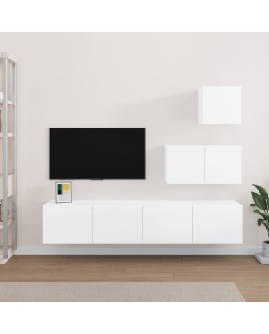 Ensemble de meubles TV 4 pcs Blanc brillant Bois d'ingénierie | Mobilier & Déco