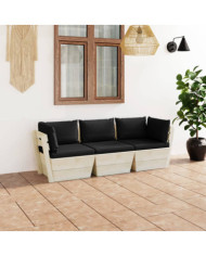 Canapé palette à 3 places de jardin avec coussins Bois d'épicéa | Mobilier & Déco