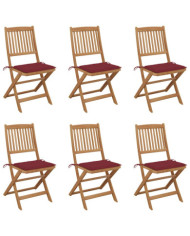 Chaises pliables de jardin lot de 6 avec coussins Bois d'acacia | Mobilier & Déco