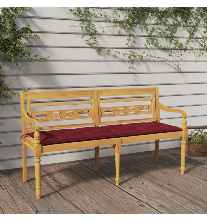 Banc Batavia avec coussin rouge bordeaux 150cm Bois teck massif | Mobilier & Déco