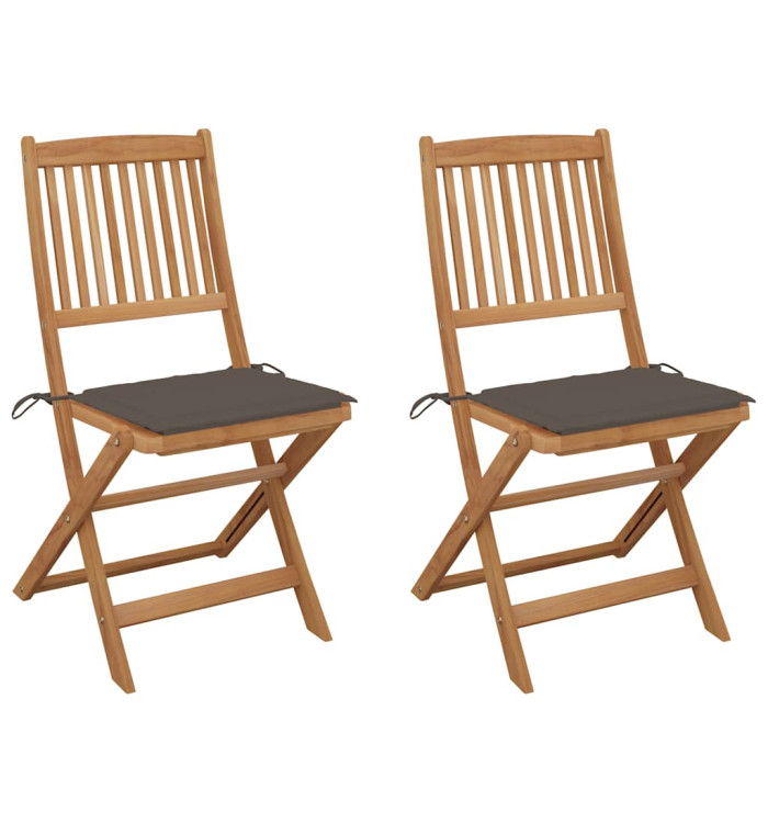 Chaises pliables de jardin lot de 2 avec coussins Bois d'acacia | Mobilier & Déco