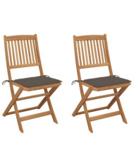 Chaises pliables de jardin lot de 2 avec coussins Bois d'acacia | Mobilier & Déco
