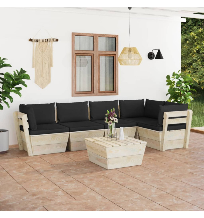 Salon de jardin palette 6 pcs avec coussins bois d'épicéa | Mobilier & Déco